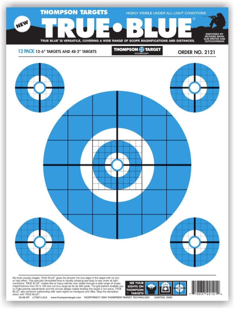 True Blue - Premium Ultra Bright 1 Inch Grid Paper Bullseye Shooting Targets for Rifle and Pistol Range Training