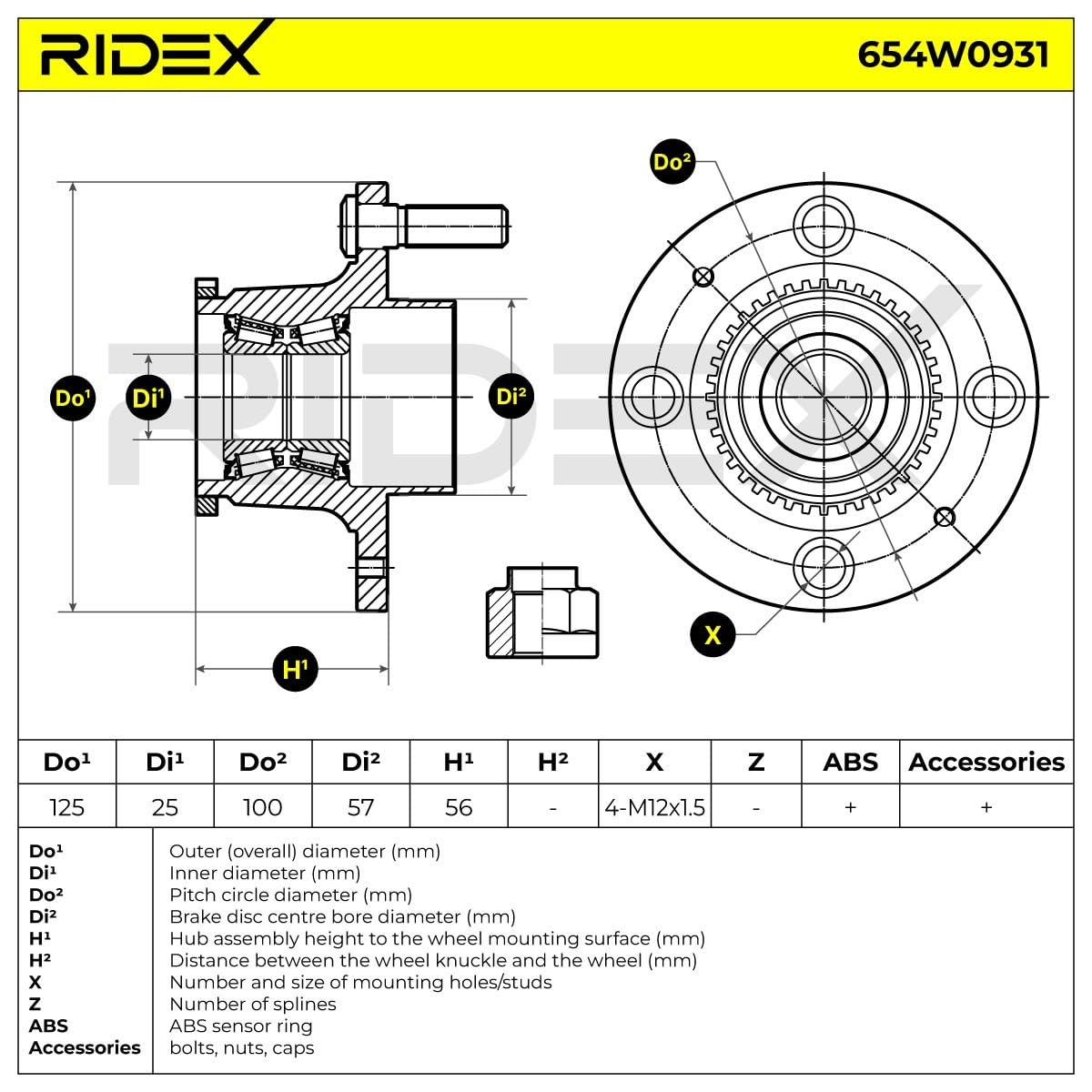 Łożysko Koła RIDEX 654W0931 69mm Kompatybilny z DAEWOO KALOS sedan KLAS, CHEVROLET KALOS sedan