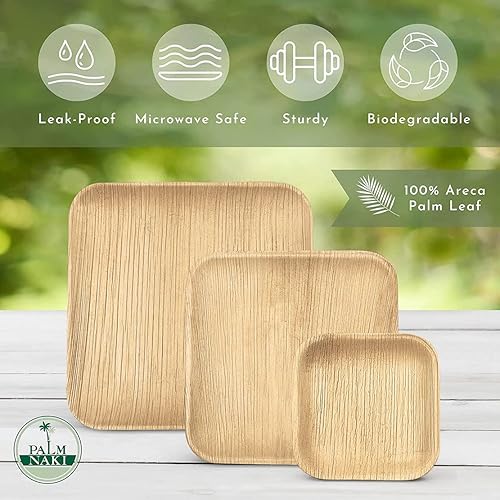 Miniatura 2 de PALM NAKI Platos cuadrados de hoja de palma (40 unidades), vajilla desechable, ecológico, platos compostables y biodegradables similares al bambú