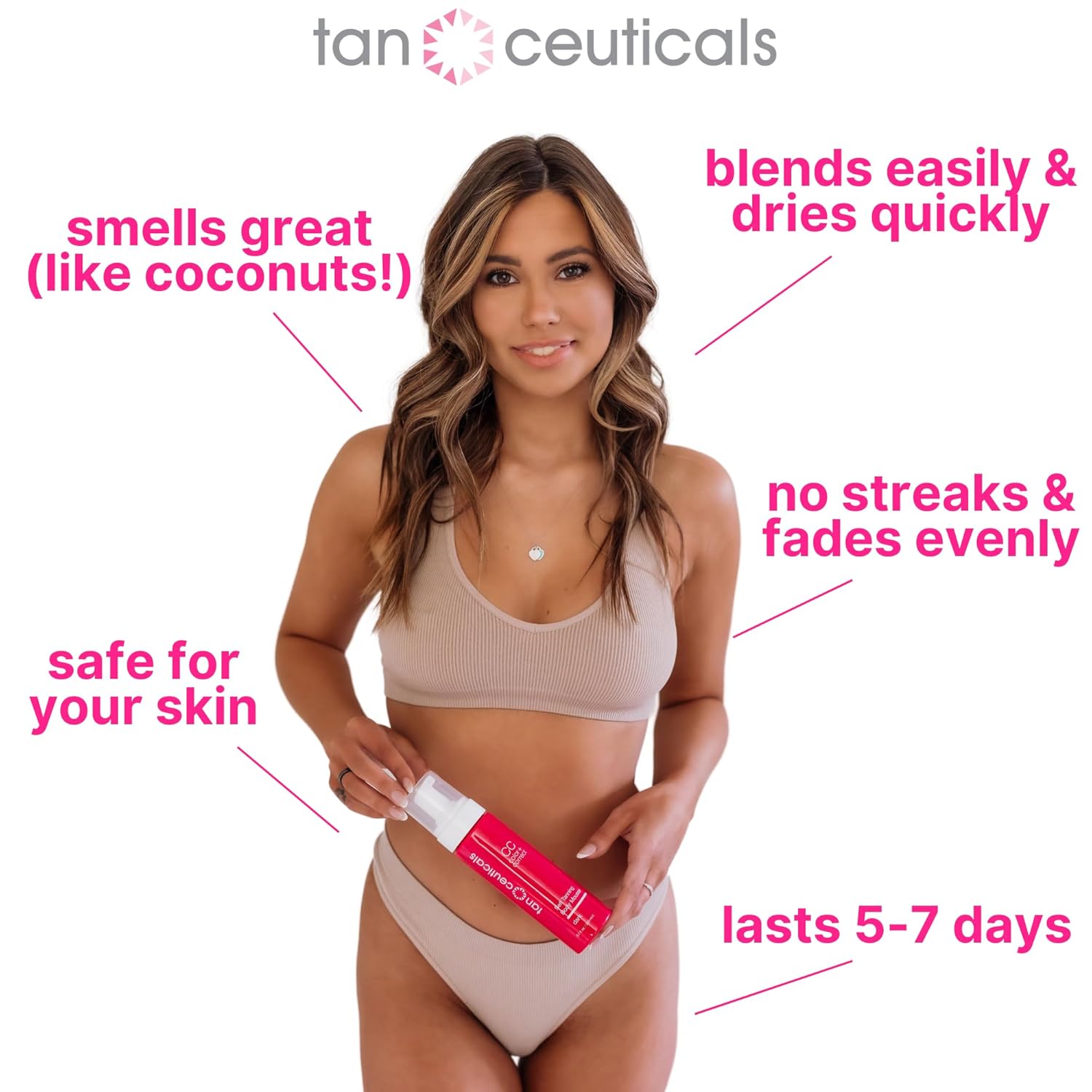 Tanceuticals CC Self Tanning Body Mousse - Dark Self Tanner - Color Correcting & Natural-Looking - Healthy Ingredients & Fresh Coconut Scent Give Instant, Long-Lasting Sunless Tan - 6.7 oz (Dark) - Image 4