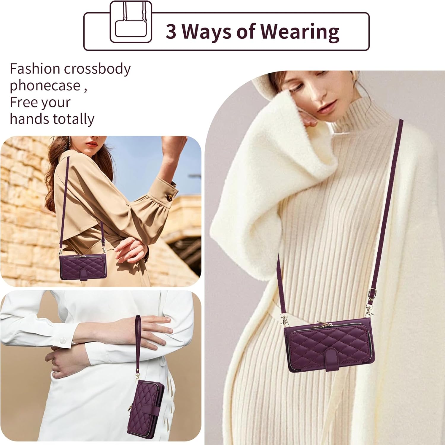 Wallet Case for iPhone 14 Plus 6.7 inch with Wrist Strap, Shoulder Strap, 9+ Card Slots Leather Stand Cell Phone Cover for i-Phone 14+ iPhone14Plus 5G i i14 + iPhone14 14Plus Women Deep Purple - Image 8