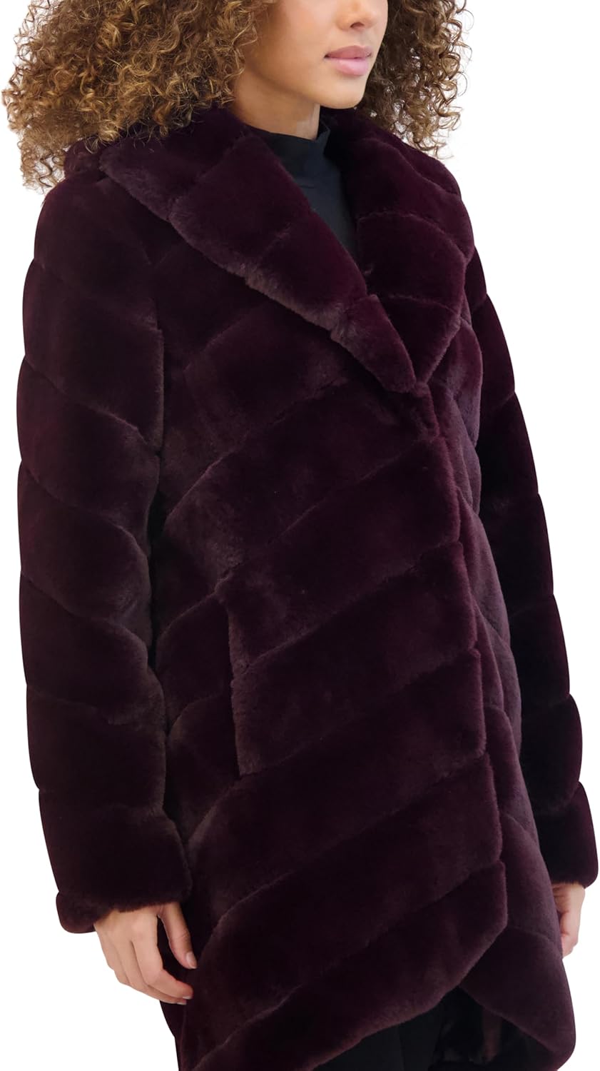 Kenneth Cole Women's Plush Grooved Faux Mink Coat With Shawl Collar - Image 3