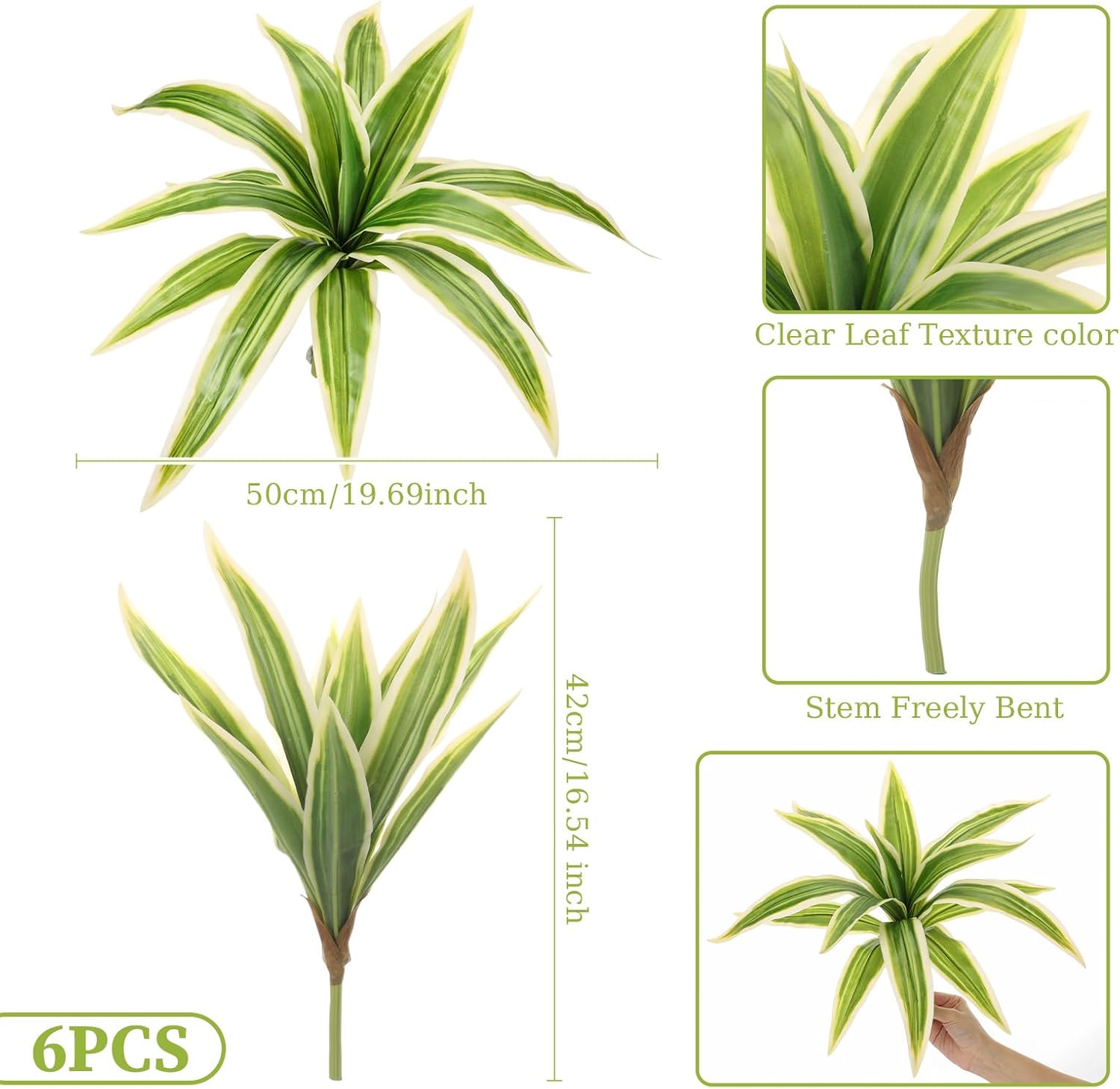 Hotop 6 Pack Dracaena Artificial Plants for Outdoor 16.5 Inches Large Fake Greenery Stems Realistic Dracaena Branches Artificial Agave Plants for Indoor Outdoor Porch Patio Garden Office Decor