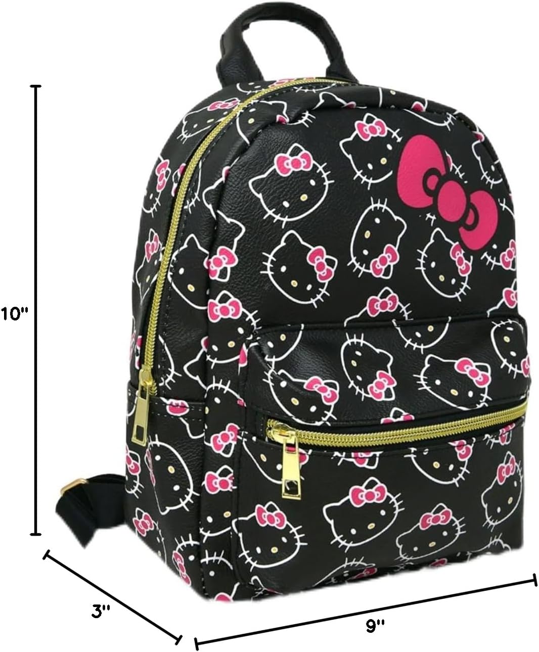 Fast Forward Hello Kitty With Bows All Over print 10"" Mini Deluxe Backpack with 1 Front pocket (Pink Bow), Small