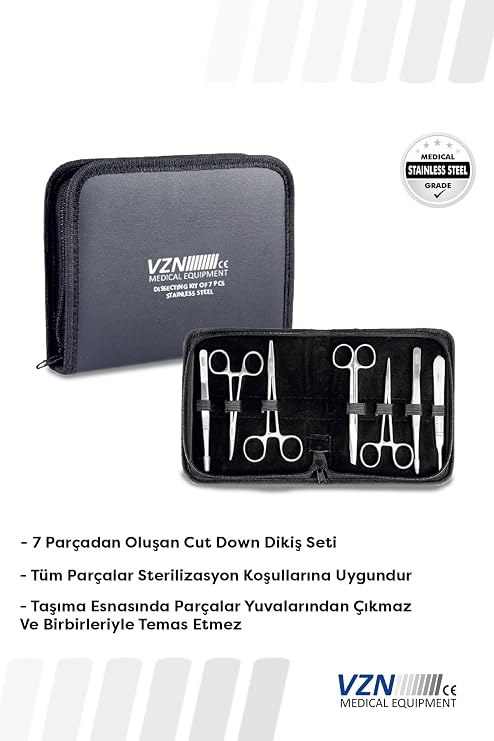 VZN Surgical Sewing Training Set | 7 Pieces | Educational Suture Application Kit | With Portable Bag | For Medical Students and Professionals