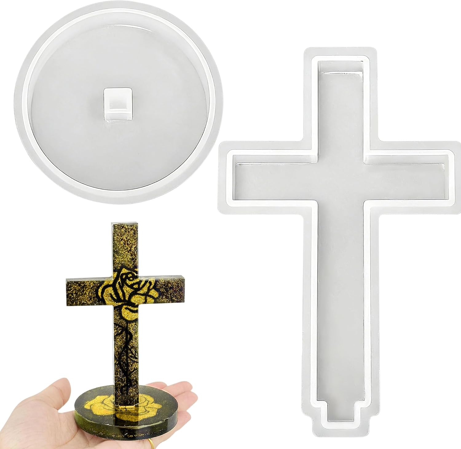 Cross Silicone Mold for Resin Casting, Clear Cross Resin Mold with Round Base Stand, Reusable Silicone Cross Mold Set for DIY Religious Decor, Memorial Gifts & Tabletop Display