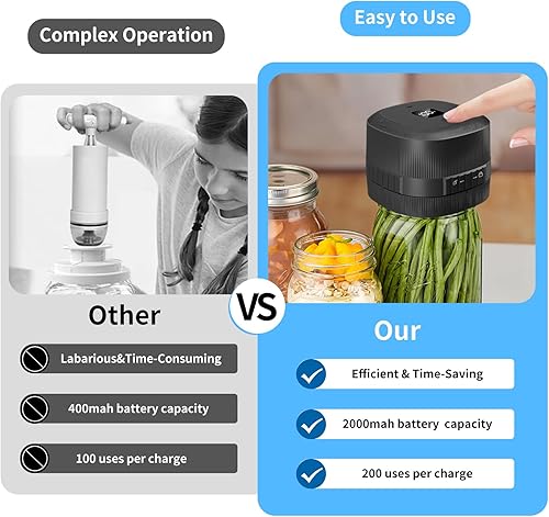 Miniatura 2 de BTEDZSW Mason Jar Sellador al vacío eléctrico, kit de sellado al vacío de tarros Mason con tapas Mason de boca ancha y regular, carga tipo C para