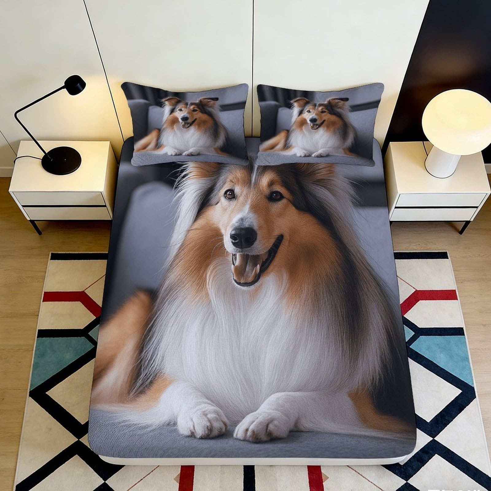 3D Printed Collie Dog Fitted Sheet Microfiber Soft Animal Portrait Bed Cover for Bedroom Dorm Mattress Decor 90x200x25cm
