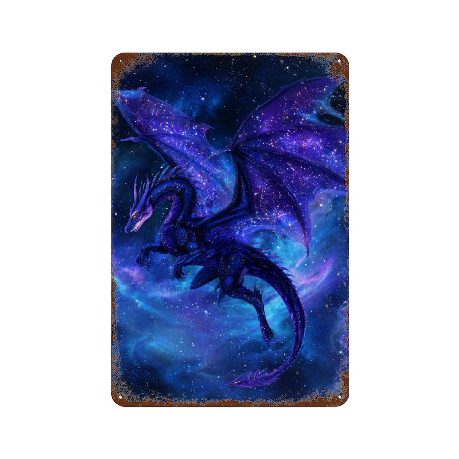 Galactic Dragon Art Print-2 Aged Metal Wall Plaque 11.8"x7.9", for Pub, Kitchen And Man Cave Decor, Decorative Metal Wall Art