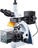 Vista 1 de AmScope Microscopio de fluorescencia corregido infinitamente 40X-1000X con iluminación LED Koehler y pieza de nariz quíntuple