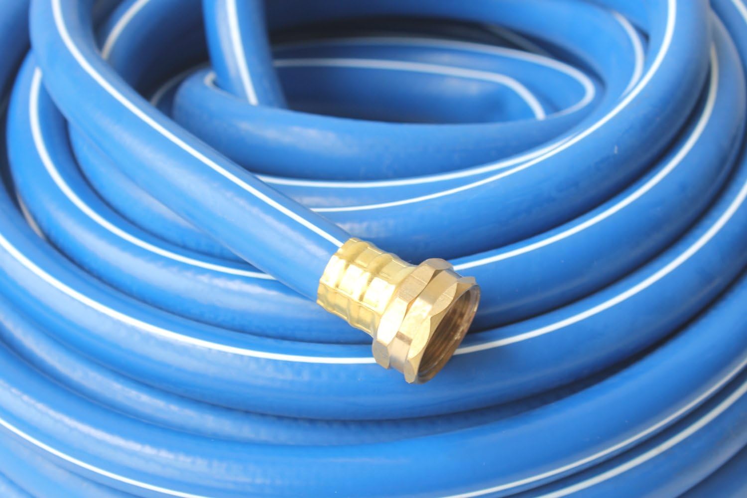 KAPOK Garden Hoses with Brass Fitting Connectors- Varies Sizes and Colors (50-FT, Blue/White)