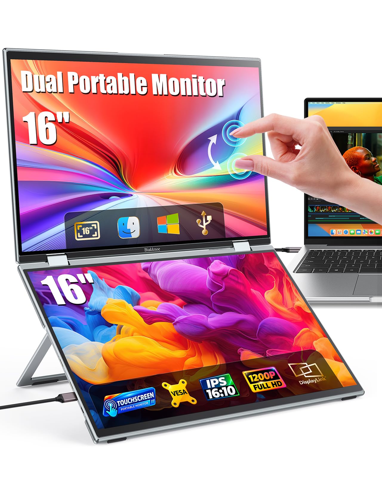 Photo 1 of Biakknoe Portable Monitor, Dual 16" FHD IPS Touchscreen