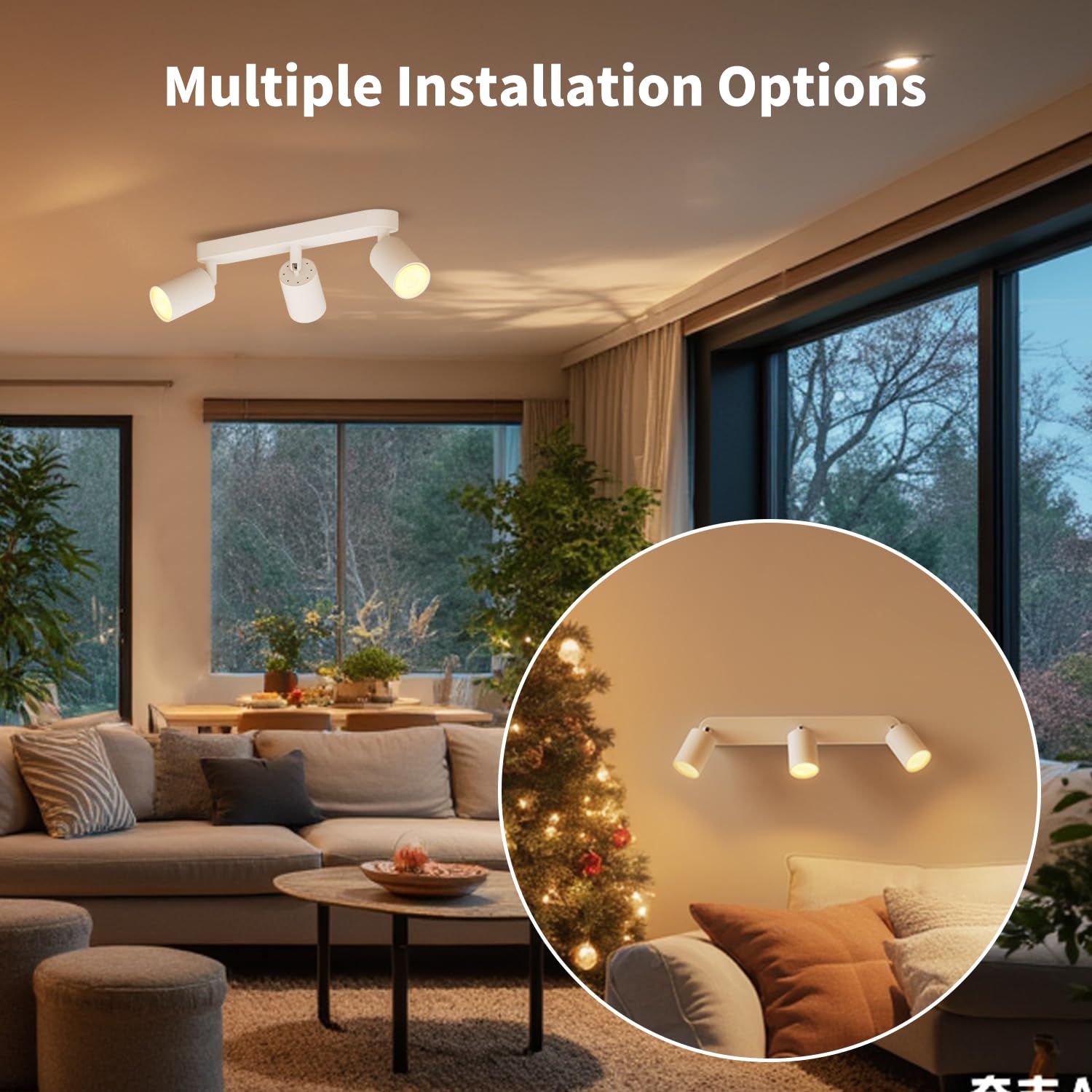 LVWIT Foco de Techo LED Blanco, 3 Focos, Orientable, GU10, Lámpara de Techo Moderna, para Cocina, Salón, Dormitorio (Sin Bombillas)
