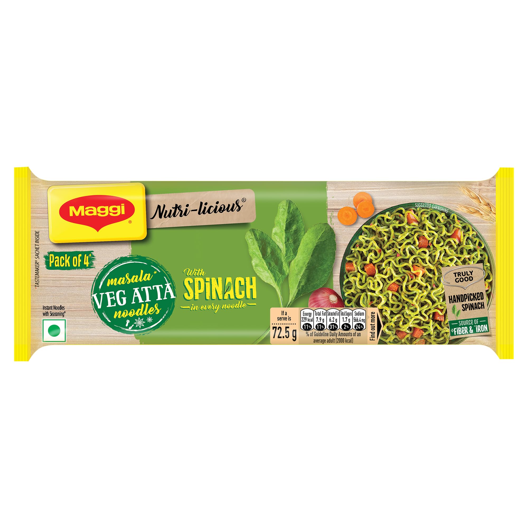 Nutri-Licious Masala Veg Atta Noodles with Spinach in Every Noodle, 290g (Pouch)