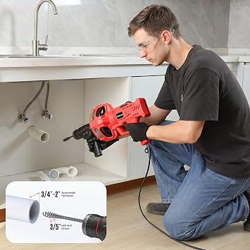 POPULO 120V Corded Electric Drain Snake Auger, 23Ft Auto-Feed with GFCI