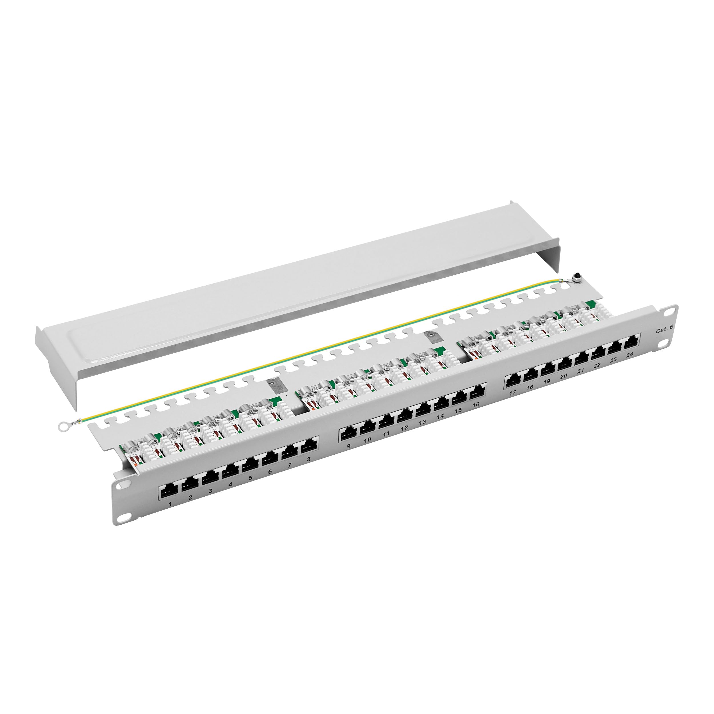 ProfiPatch Patchpanel Patchfeld Cat.6 19 Zoll 24-Port RJ45 geschirmt 1HE | Rackeinbau, grau