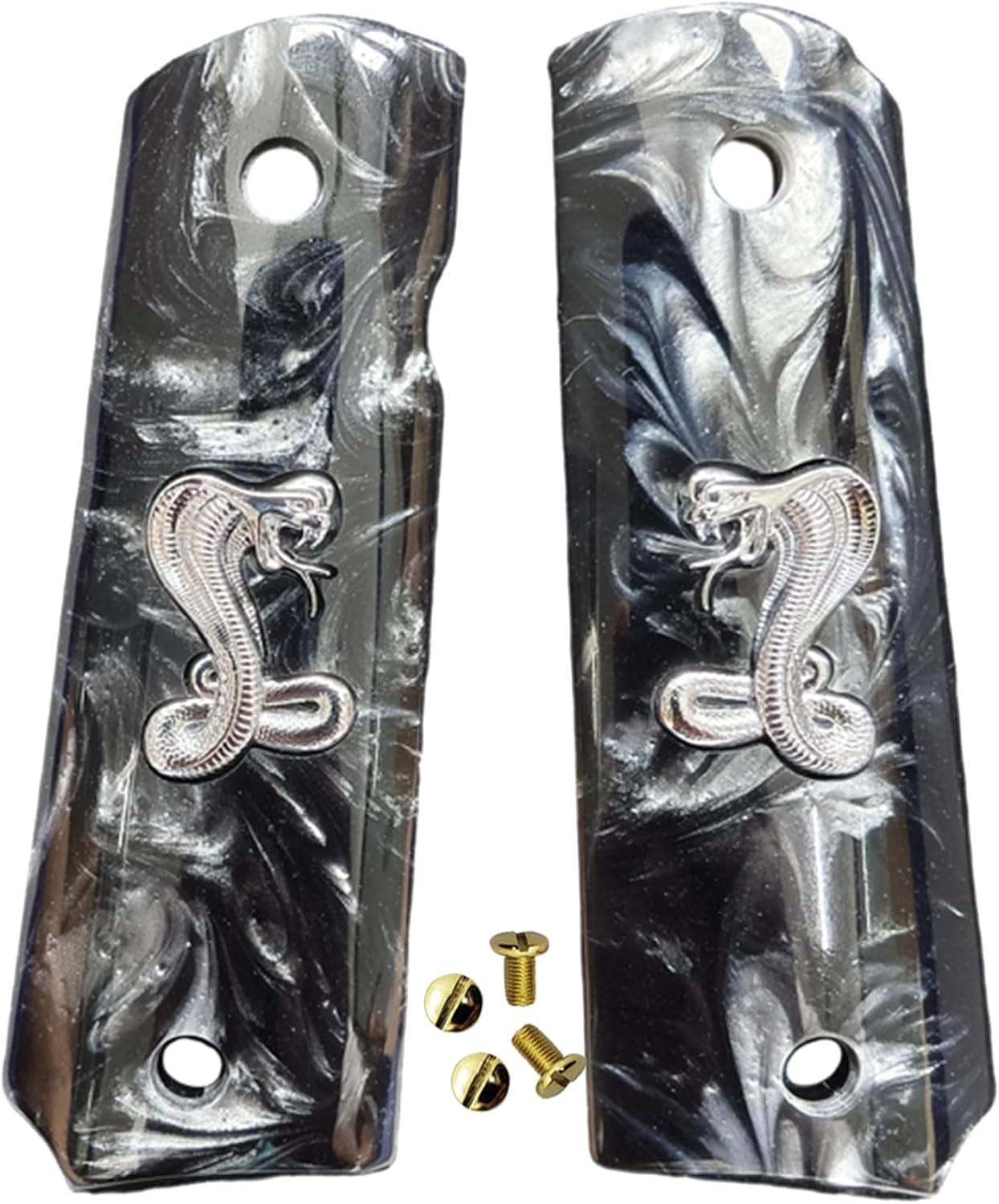 1911 Grips Full Size,White Pearl,Black Pearl,Bonded Ivory,Silver Gold Metal King Cobra,Brown Pearl,Fits Colt,Kimber,Springfield,Remington,Rock Island,Government Commander Models