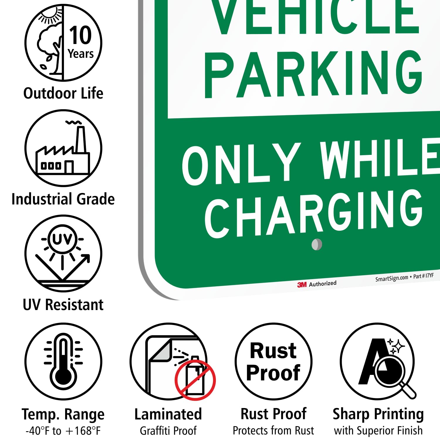 SmartSign Paquete de 2 letreros con símbolo "Electric Vehicle Parking Only While Charging", 12 x 18 pulgadas, aluminio inoxidable de 63 mil, material reflectante laminado 3M, verde y blanco, fabricado