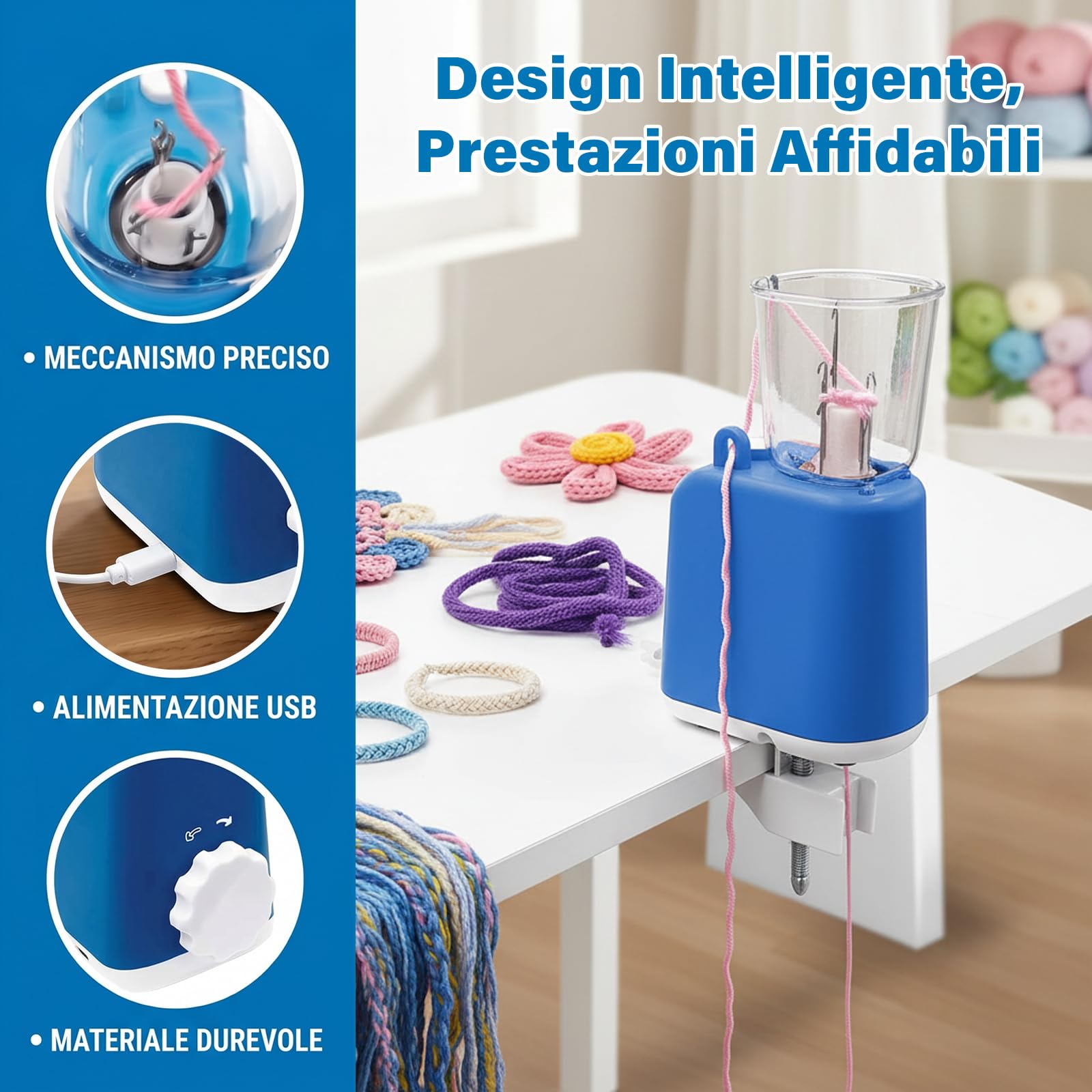 rockible Set Macchina per Maglieria Elettrica, Uncinetto, Telaio Automatico per Maglieria, Tricotin Elettrico in PP, Strumento per Tessitura, Regalo per Feste, Progetti Artigianali, Blu