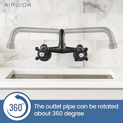 Vista 96 de Airuida Grifo de cocina de níquel cepillado para montaje en pared, boquilla de 8 pulgadas, montaje en pared, grifo de fregadero de lavandería