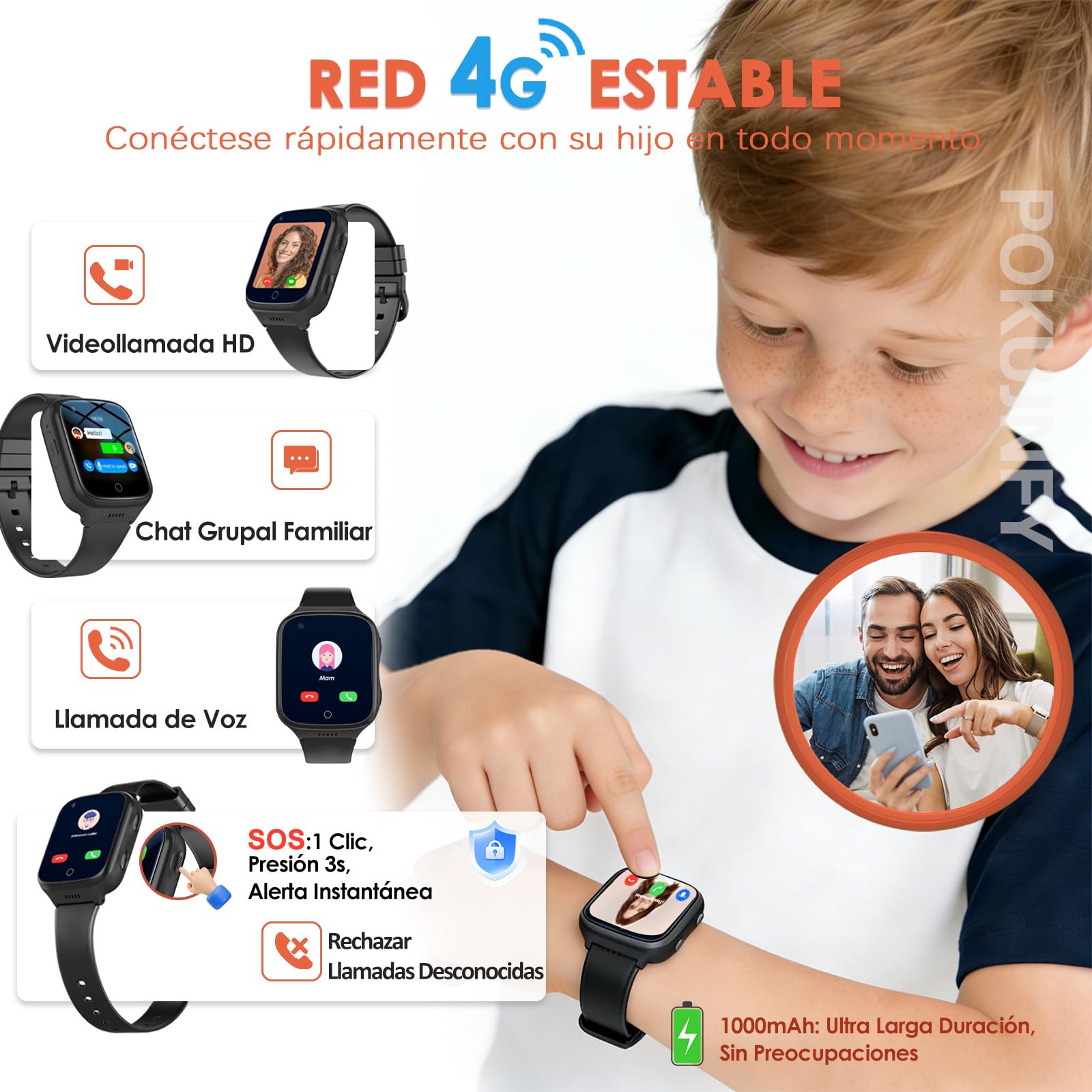 4G Reloj Inteligente Niño para Niños Niñas - GPS y Llamadas SOS | Videollamada Teléfono Movil Chat Calculadora Despertador Juego Podometro - Digital Smartwatch Reloj Inteligente Niña Regalo