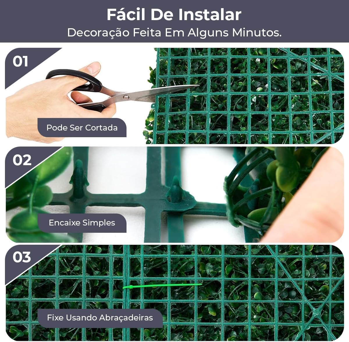 Decolab Kit 10 Decorative Artificial Plant UV Protection Buchinho Plates Easy Applies - For English Wall Vertical Garden, Party, Wedding (Green, Buckle)