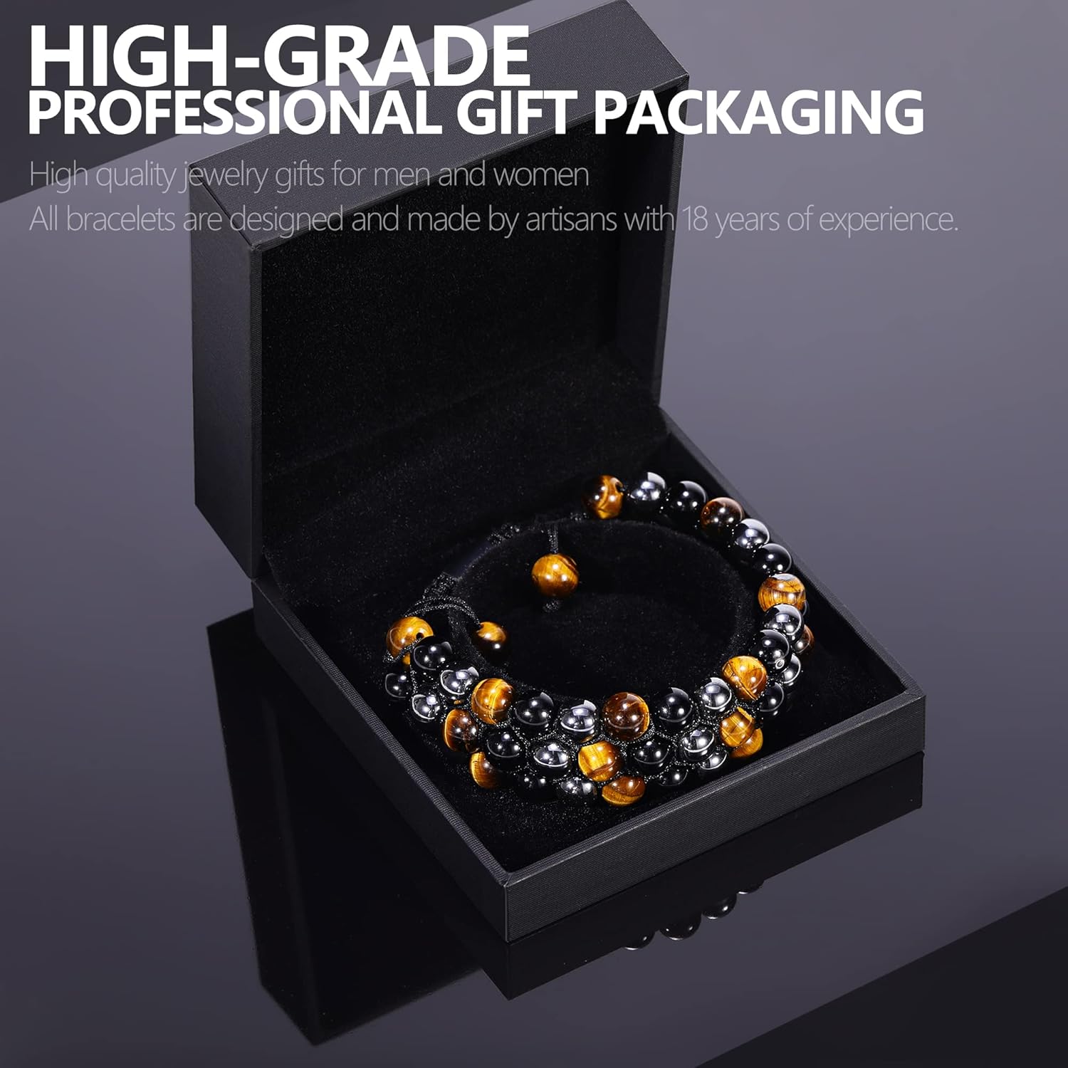 Triple Protection Bracelet, Genuine Tigers Eye Black Obsidian and Hematite 8mm Beads Bracelet for Men Women, Crystal Jewelry Stone Bracelets Gifts for Men Bring Luck Prosperity - Image 2