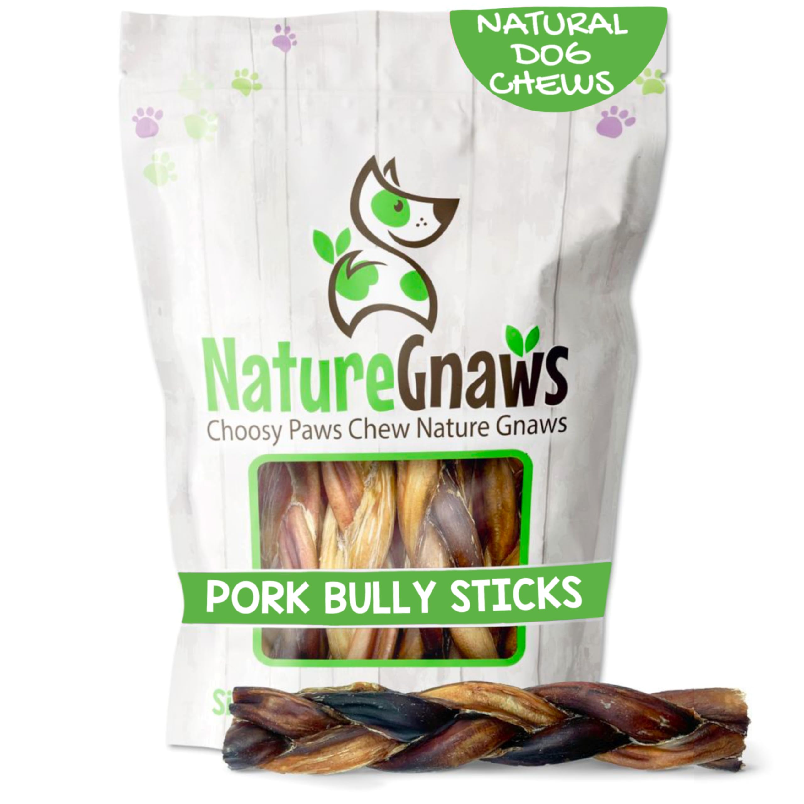 Nature Gnaws Braided Pork Bully Sticks for Dogs - Premium Natural Dog Chew Treats - Dental Bones for Aggressive Chewers - Rawhide Free