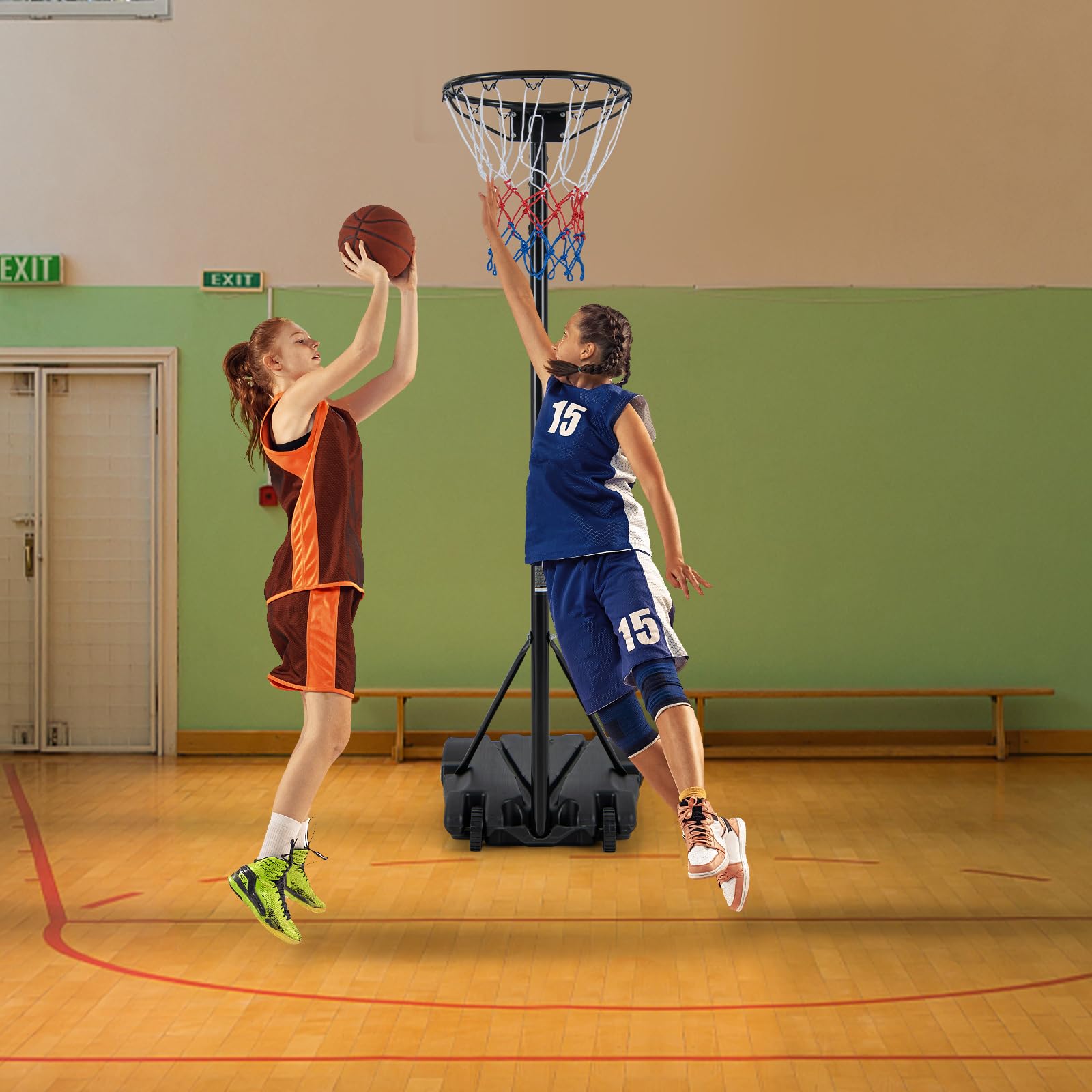 COSTWAY Supporto per Canestro da Basket Portatile e Regolabile in Altezza 206-305cm, Canestro da Basket da Esterno ed Interno con Base Riempibile e 2 Ruote Scorrevoli
