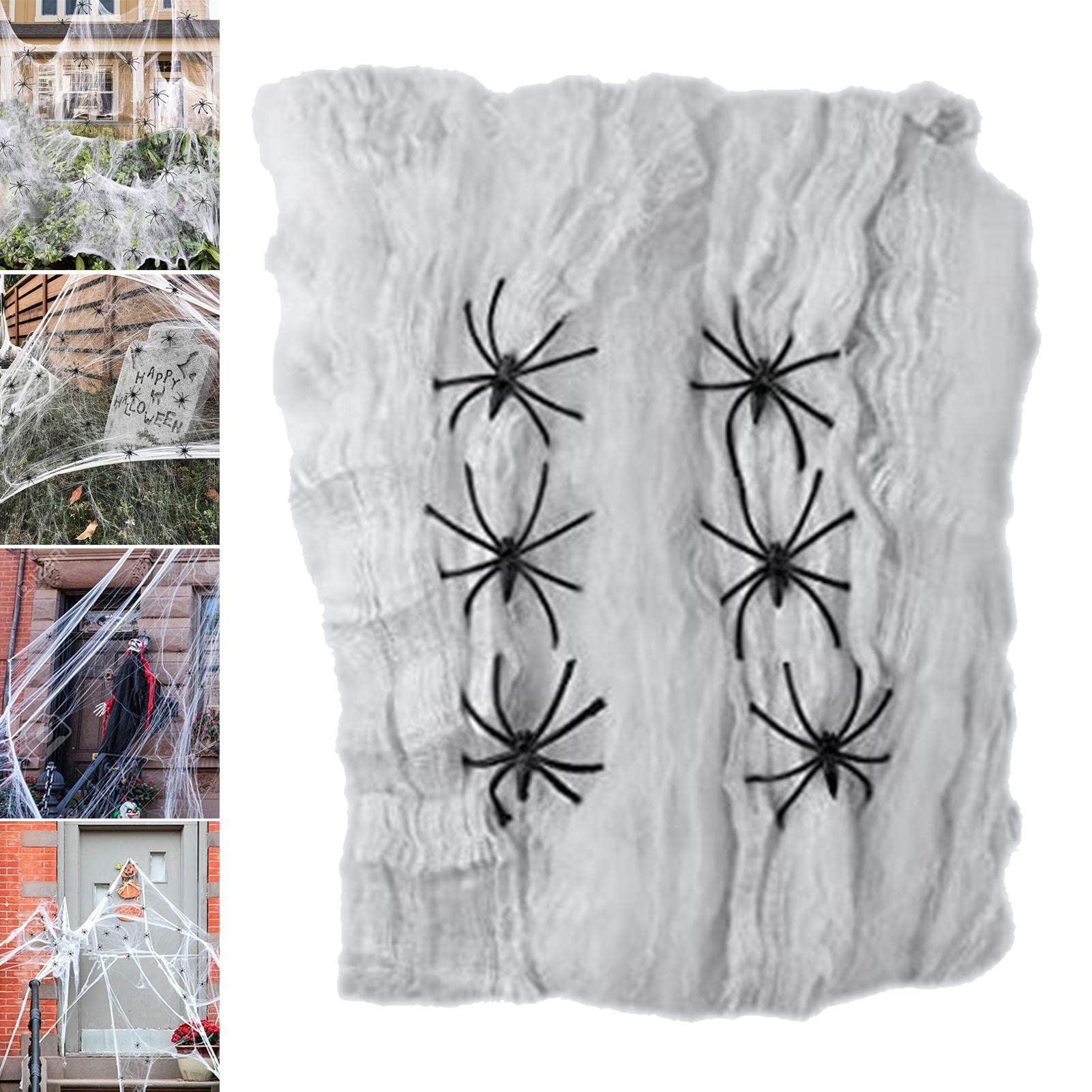 Set di Decorazioni di Halloween con ragnatele spettrali | Ragnatele Elastiche da 100 g con 100 Ragni Finti per Uso Interno ed Esterno