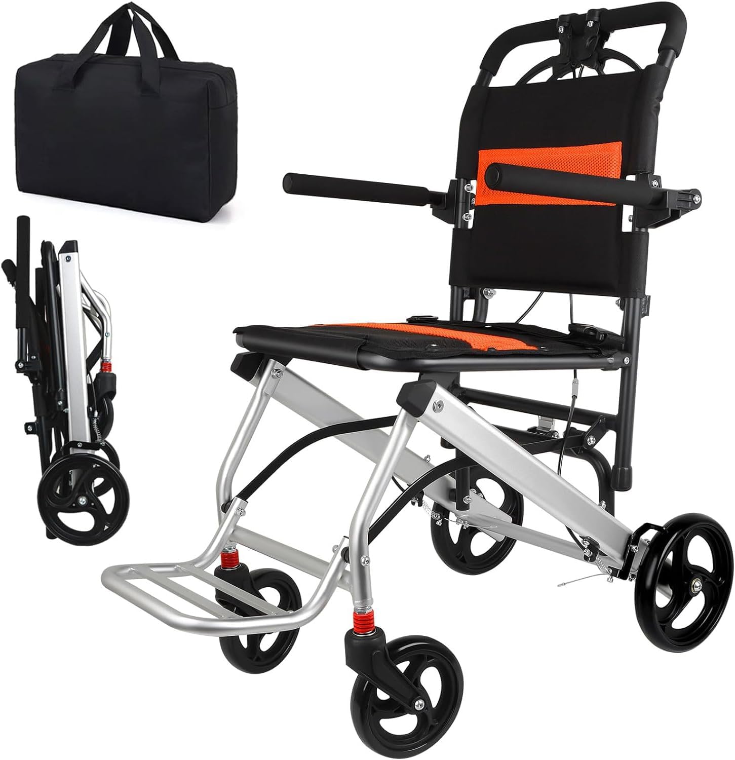 World's Lightest (Only 16lbs) Portable Transit Travel Wheelchair, Folding Transport Wheelchairs for Adults and Seniors Support 220lbs, Lightweight Aluminum Wheelchair for Elderly