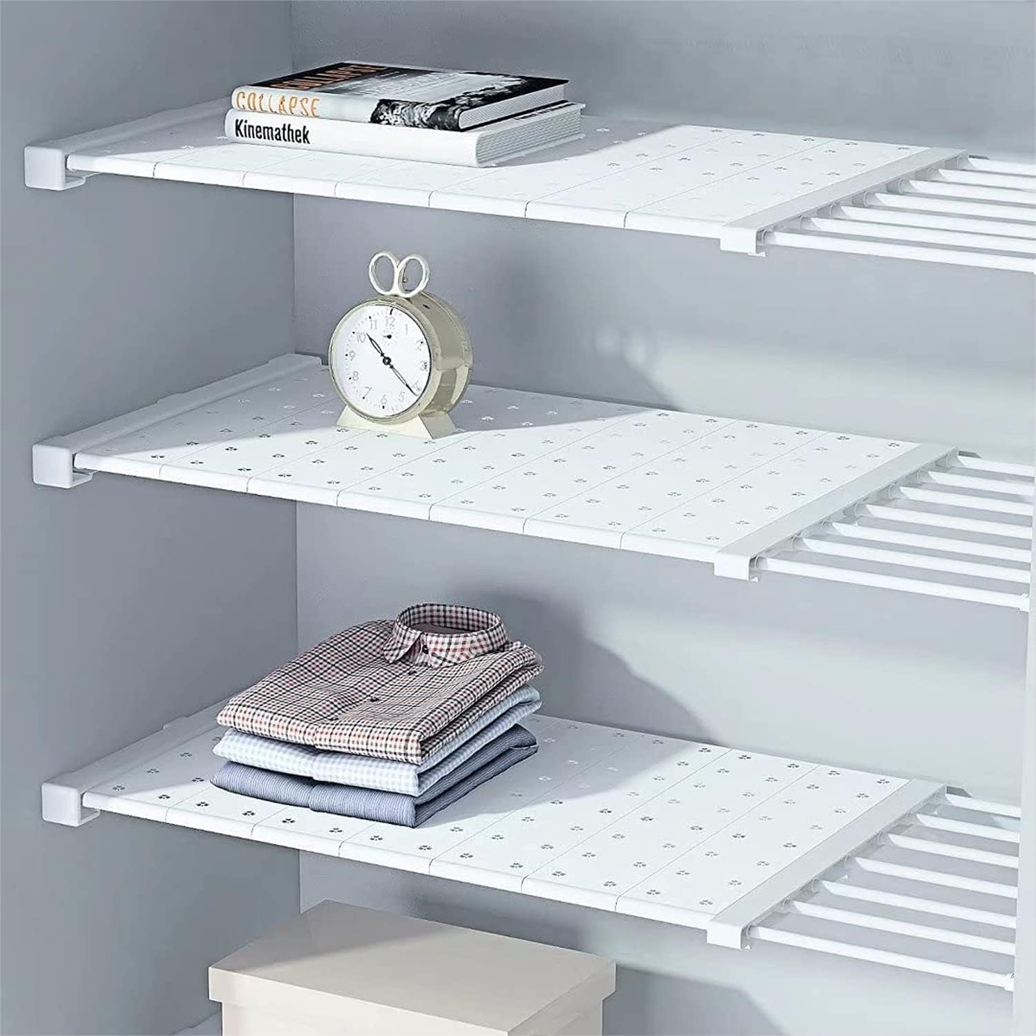 Expandable Closet Shelf, Adjustable Storage Rack for Wardrobe, Expandable Separator , Closet Tension for Wardrobe Cupboard Kitchen Bathroom Cabinet, No Nail, Extended to 100cm (24 x 52 cm)
