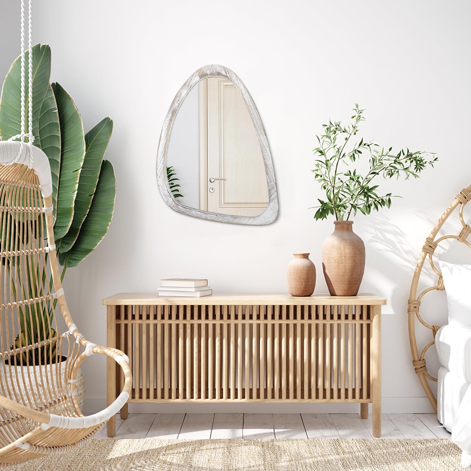 Miroir Asymétrique Blanc 40x30cm - Miroir Ovale Bois Pour Salle De Bain Et Déco
