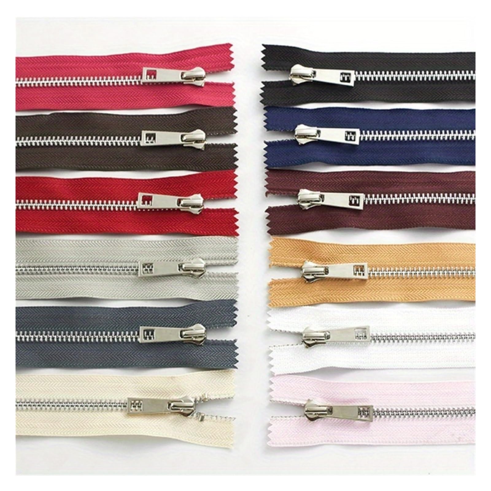 5 piezas de 15-30 cm 5# cremallera de metal plateado dientes de aleación en Y dientes lisos bolsa bolsillo bolsa de cuero con cremallera (rojo rosa, 25 cm)