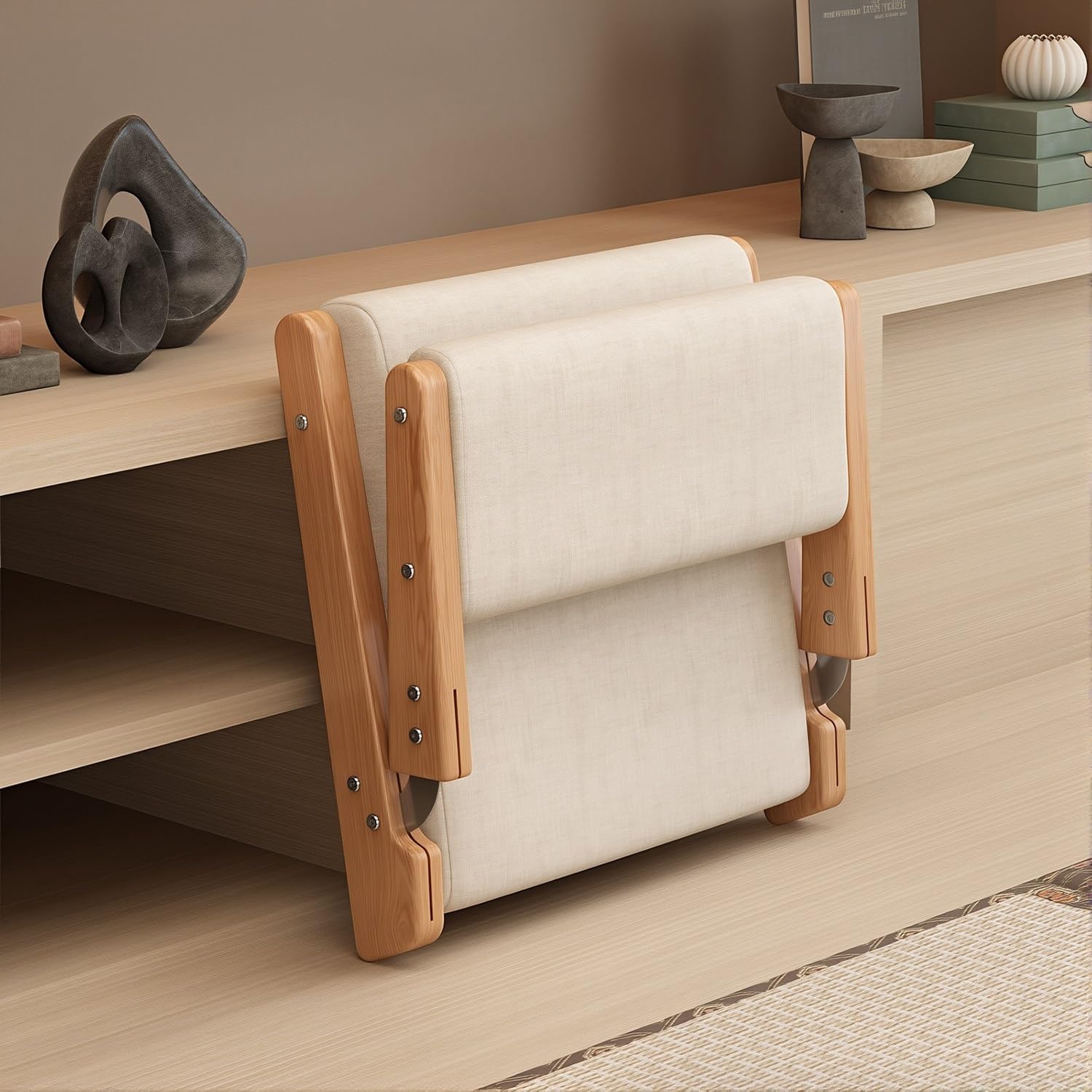 Silla plegable japonesa Zaisu de madera con respaldo, asiento portátil para meditación, yoga, lectura, no requiere montaje, cómoda y elegante