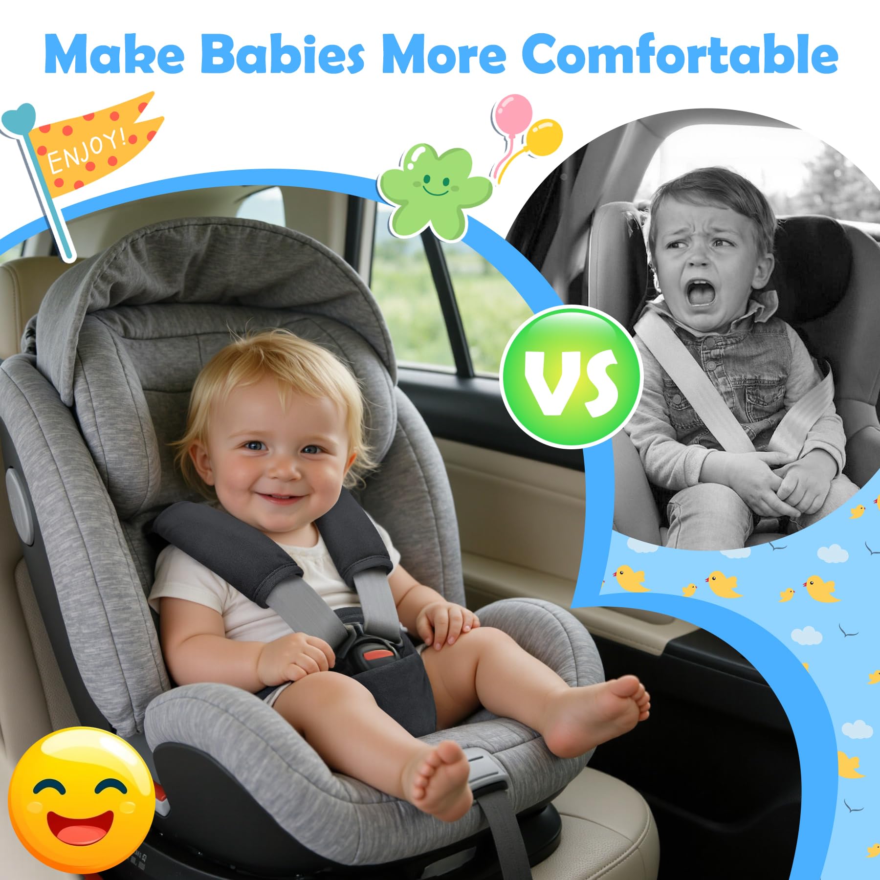 AZAMIA 3 Pcs Car Seat Stroller Straps Pads for Baby, Newborn Soft Shoulder Strap and Crotch Covers, Universal Shoulder Straps Pads for Car Seat, Pushchair, High Chair (Black) - 4