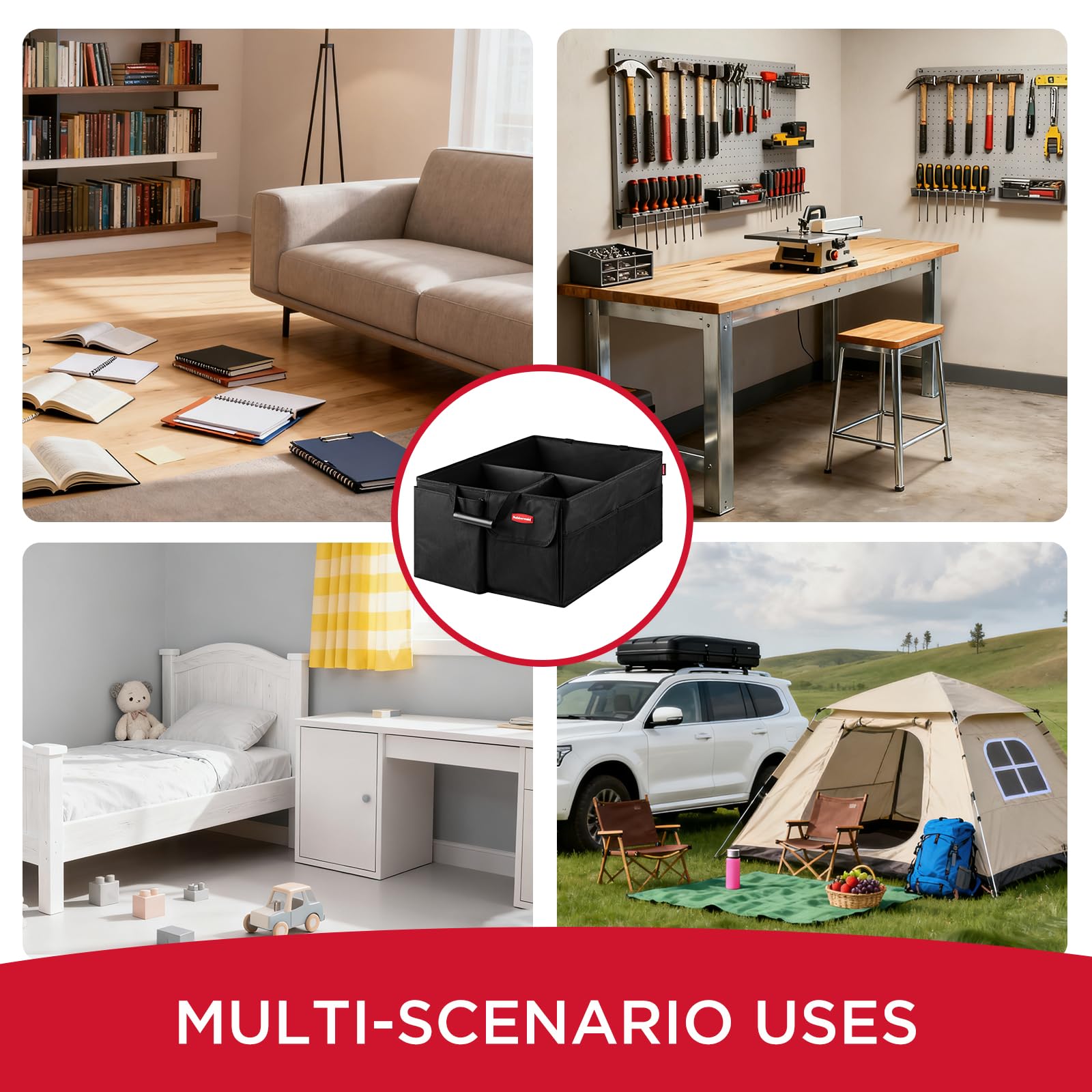 Rubbermaid Car Organizer Collapsible Trunk Organizer Multi-Compartment Car Storage Organization for Car Accessories 3 Compartments Without Cover 22 — view 8