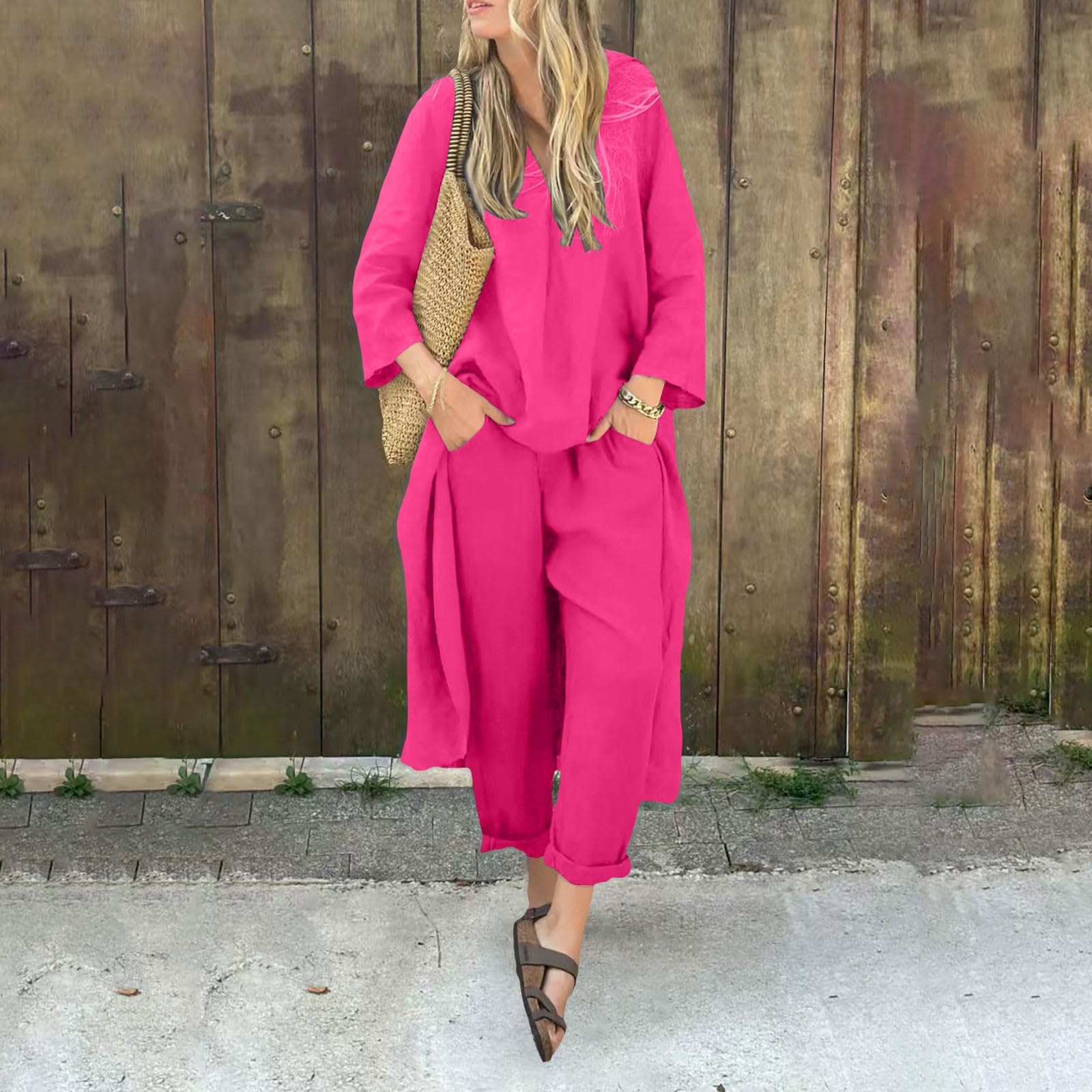 Muselina de dos piezas para mujer, tallas grandes, traje de ocio moderno