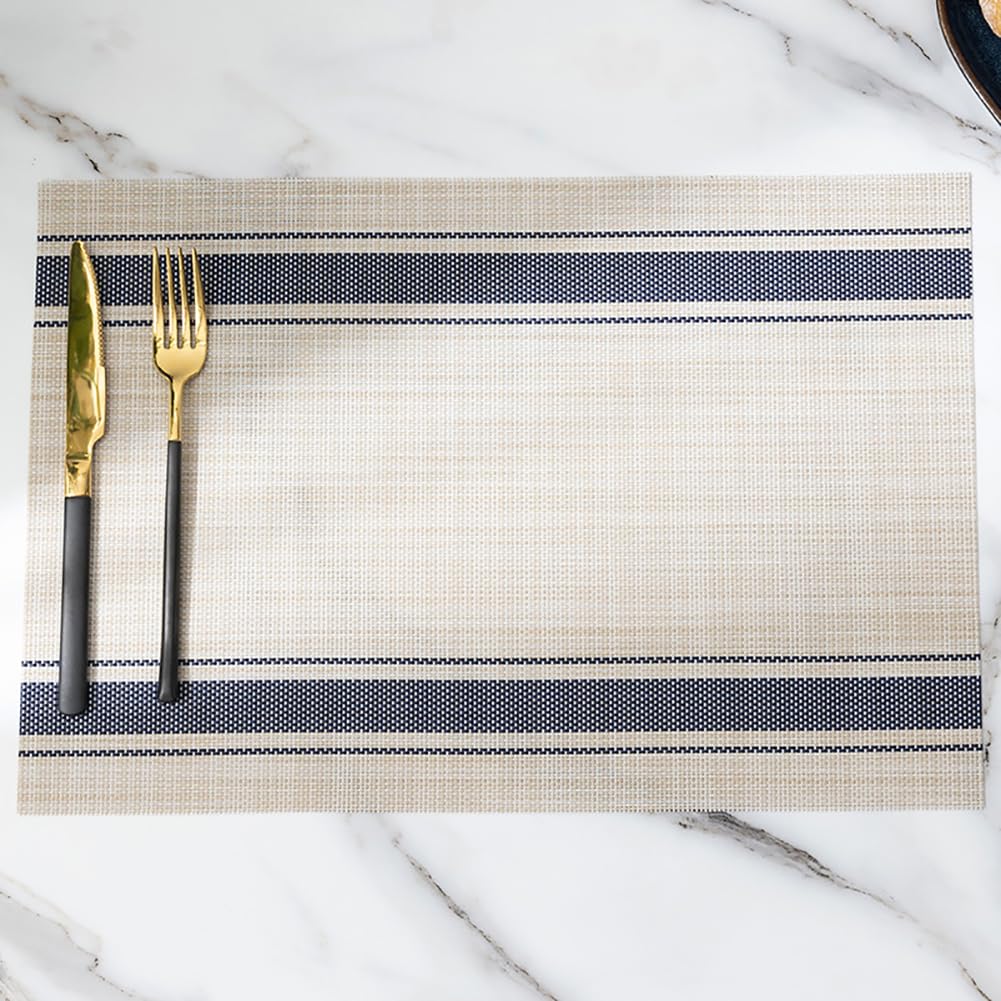 Rustic Farmhouse Striped PVC Placemats Set - Taques De Table Rectangulaire Étanche 45x30cm (17,7x11,8 Pouces) pour La Décoration De La Cuisine De Cuisine,Bleu,10pcs