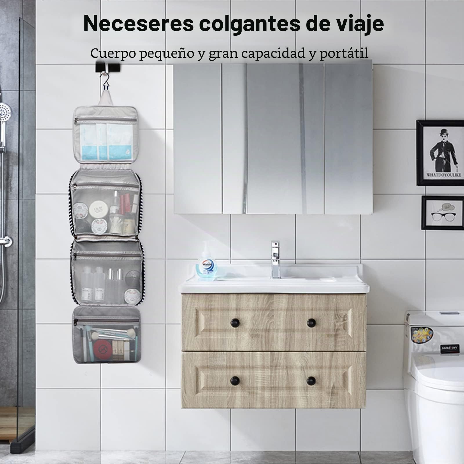FANDARE Bolsas de Maquillaje Neceser de Viaje Mujeres Hombres Lona Bolsa de Cosméticos de Viaje Neceser de Viaje para Colgar Bolsas de Aseo Cosméticos Organizador Neceseres de Viajes de Negocios