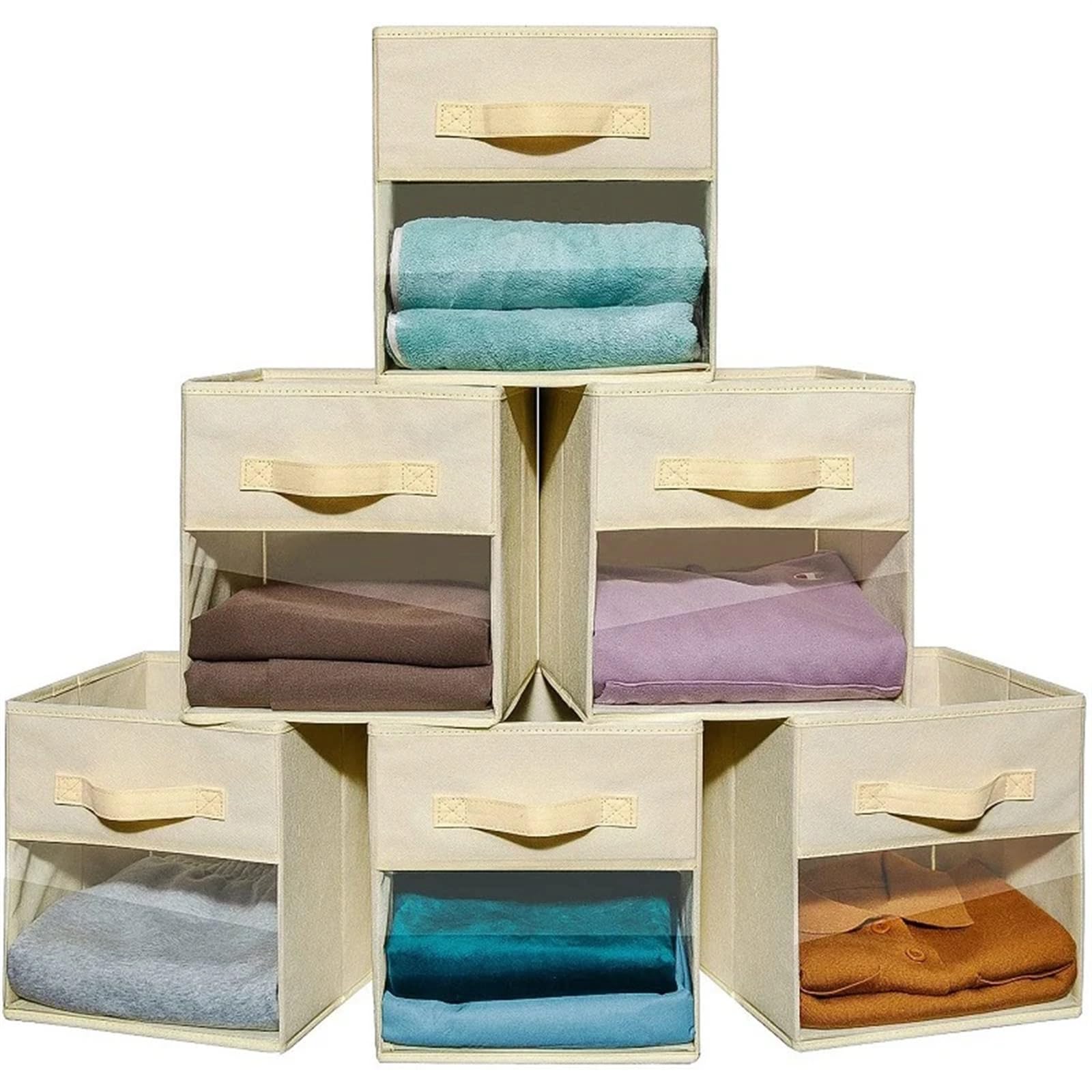 EWUHYFP Collapsible Storage Box Soft Fabric Closet Storage Organizer Cube Bin Box with Clear Window and Handle(Beige)