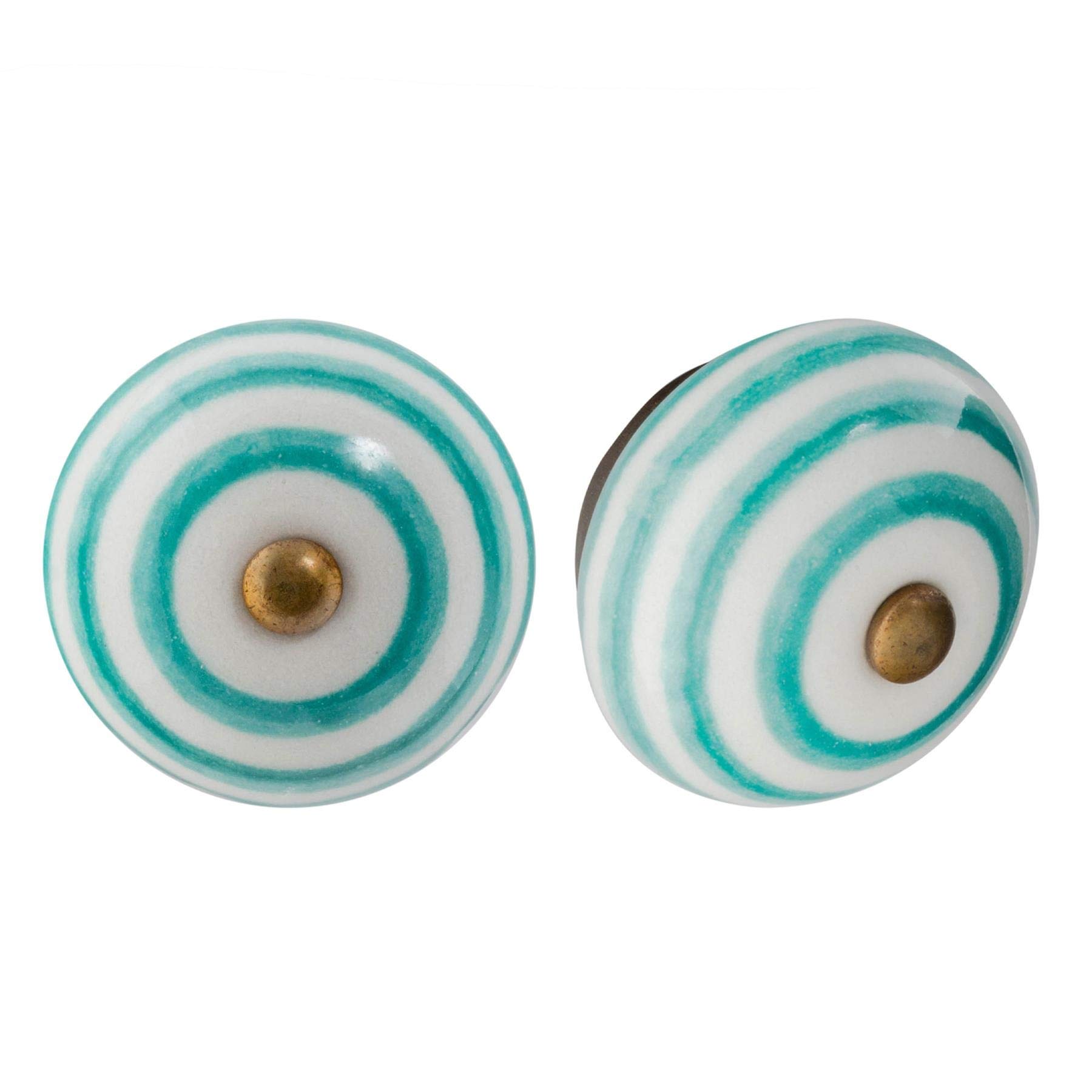 Nicola Spring Ceramic Cupboard Drawer Handle Knobs - Stripe Design - Turquoise - Pack of 24