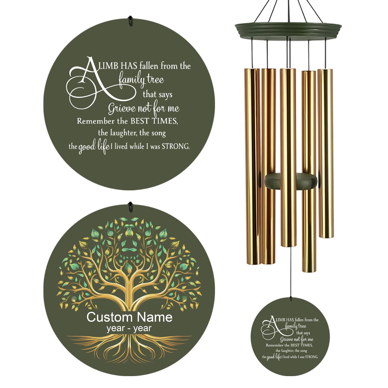 Personalized Tree of Life Memorial Wind Chimes, Sympathy Gifts for Funeral