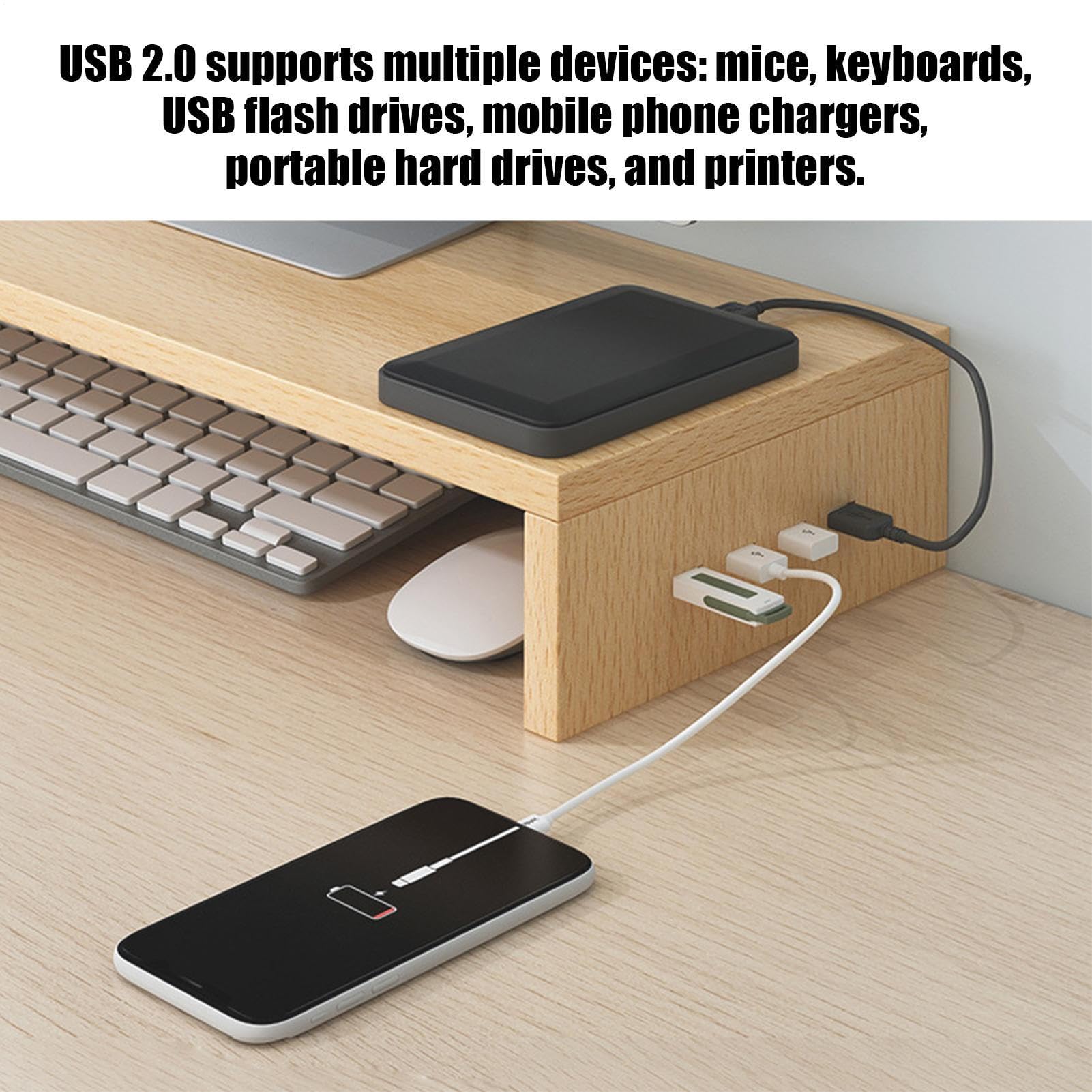 na monitor na biurko – ergonomiczne wsparcie z 4 portami USB, podstawka pod laptopa | do ekranu drukarki, laptopa, elektroniki, domu, szkoły, pokoju zabaw, nauki pracy