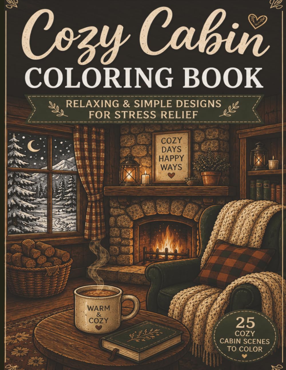 Cozy Cabin Coloring Book for Adults: Relaxing & Simple Cabin Scenes for Stress Relief: Simple & Calming Designs for Relaxation and Mindfulness