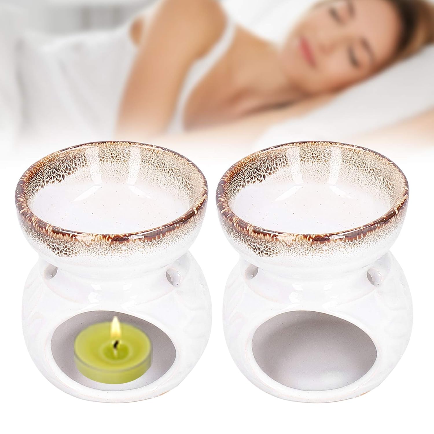 Candle Holder Oil Burner, 2 Pieces Ceramic Aroma Candle