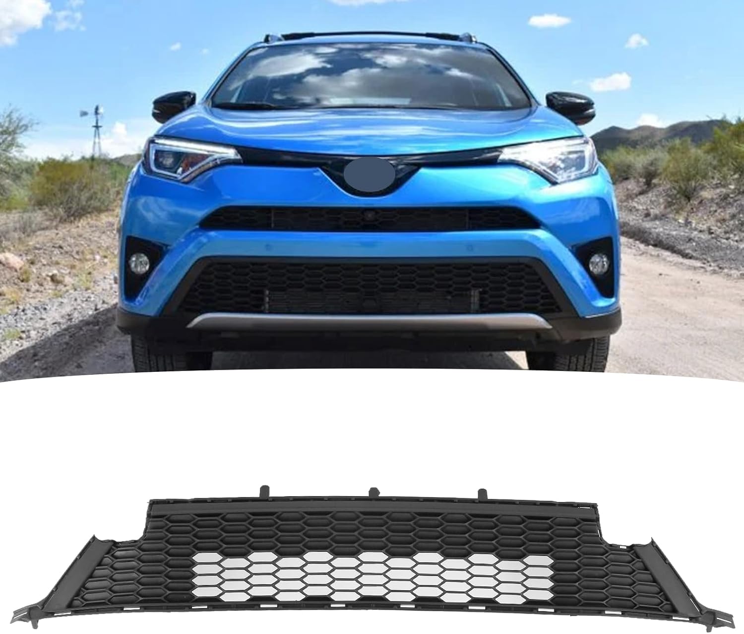 Bewild Front Bumper Lower Grille Fit For 2016 2017 2018 Toyota RAV4 SE Black Honeycomb Grill Replacement (Lower Grille)