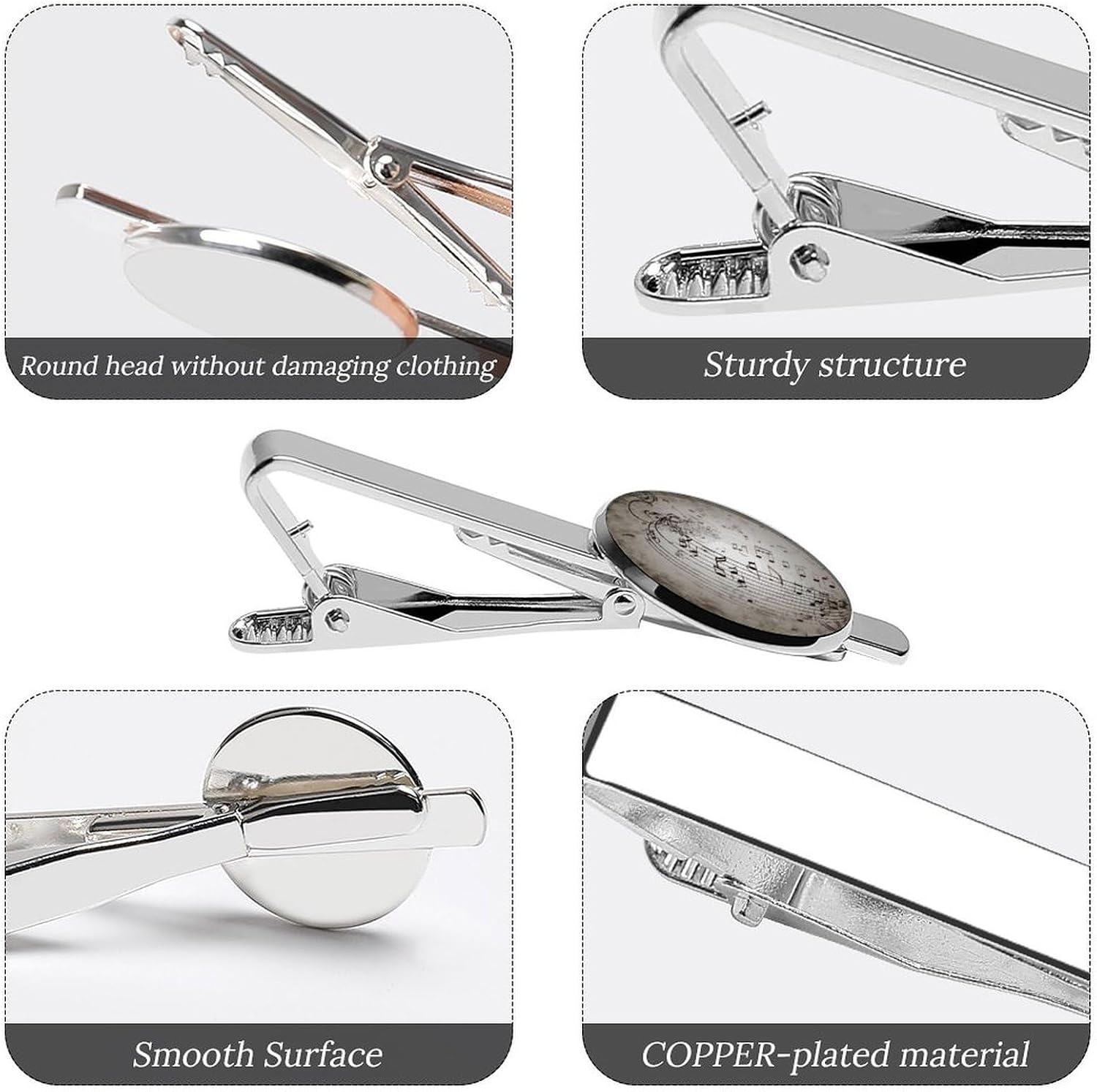 Music Note Wall Tie Clips For Men 2Pcs Tie Bar Pin image 3