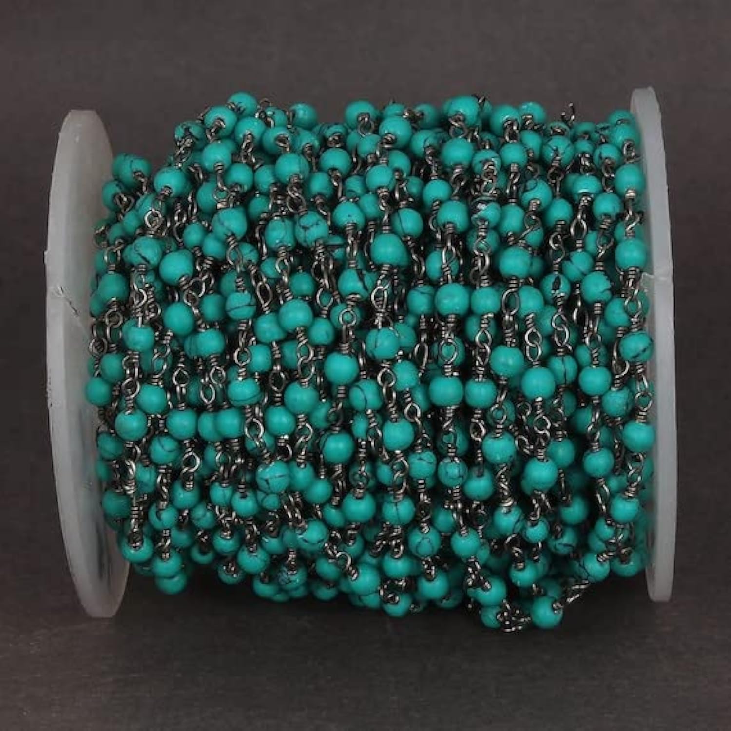 Chaîne de perles turquoise matrix 3mm anti-rupture fil noir pour collier