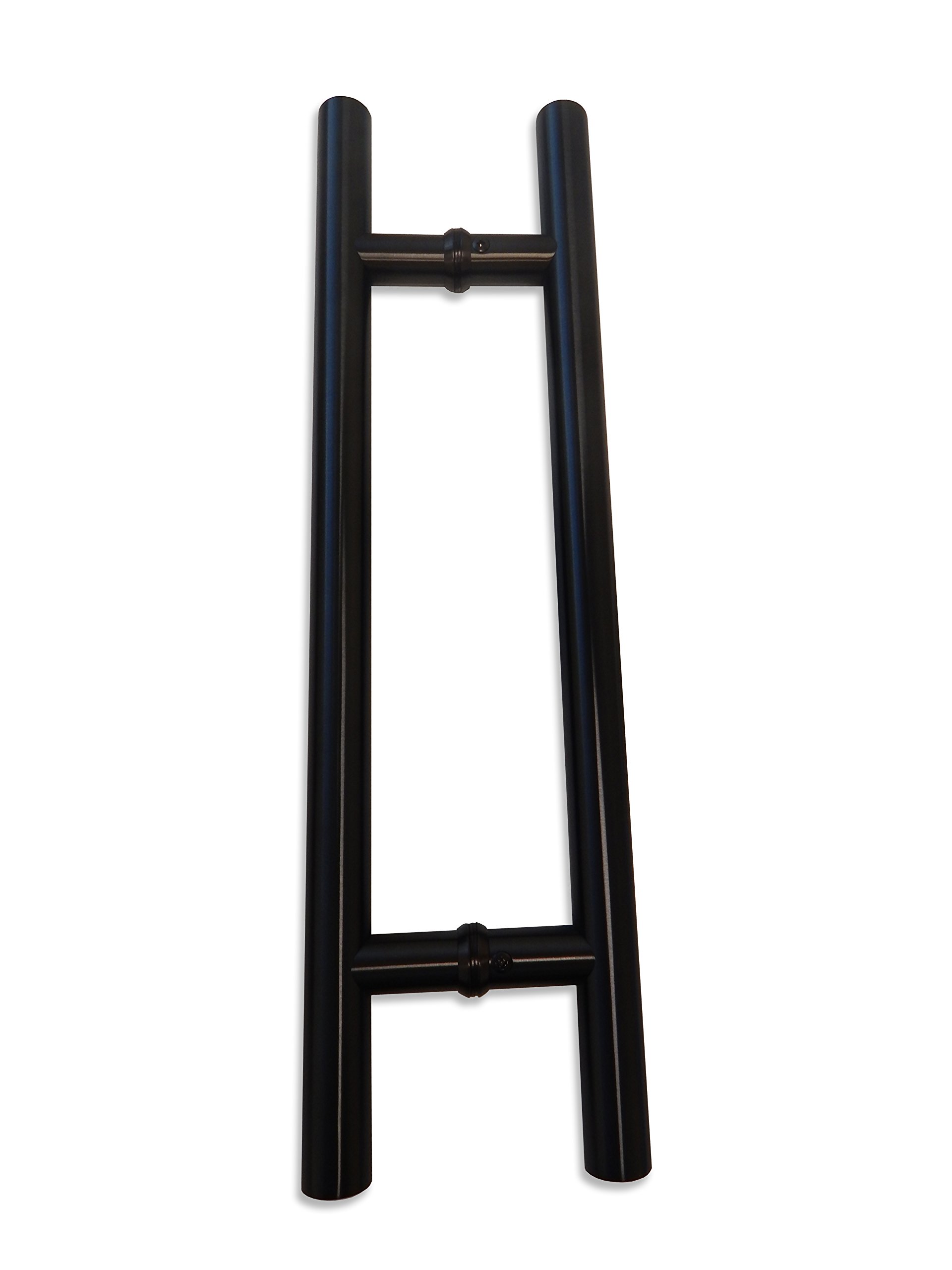 NHN Manija de puerta moderna y contemporánea de doble cara estilo escalera de acero inoxidable para puertas de acero, aluminio y vidrio, acabado de acero inoxidable cepillado (18 pulgadas, negro mate)